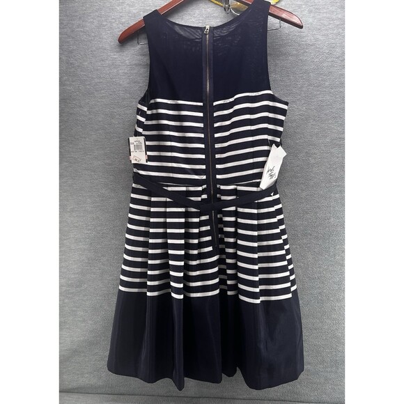 TAYLOR - Women's Navy and White Stripe Fit and Flare Sleeveless Dress Size 10 - Picture 3 of 12